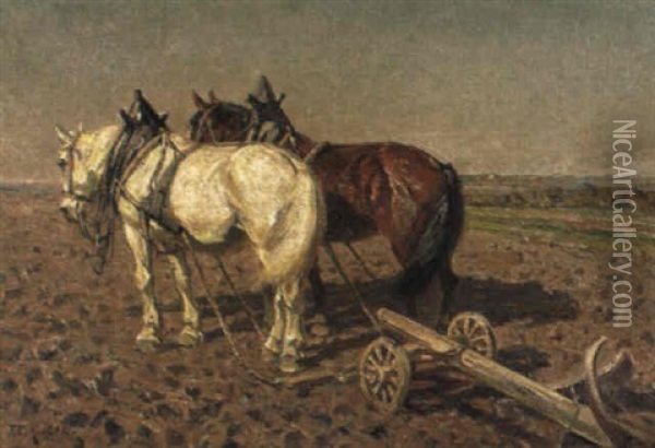 Pferdegespann Mit Pflug In Der Warmen Fruhlingssonne Oil Painting - Friedrich Eckenfelder