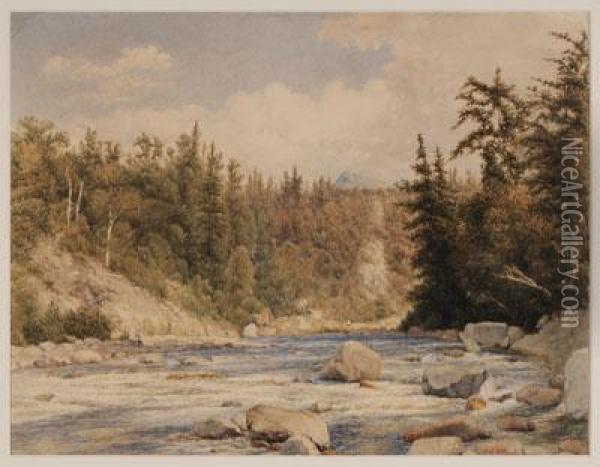 River With Figureamong The Rocks Oil Painting - John William Hill