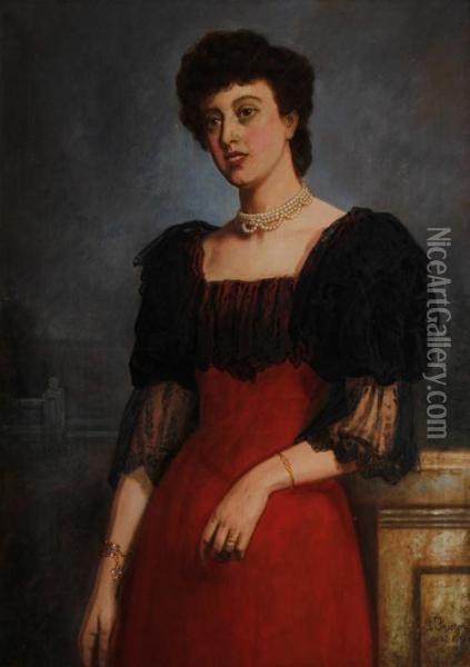 Portrait Of A Lady In A Red Dress Oil Painting - George Augustus Freezor
