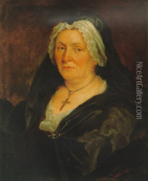 Portrait Of A Lady Wearing A Cross And A Black Dress Oil Painting - Francois Hubert Drouais