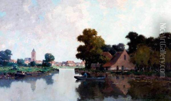 Hollands Dorp Aan Het Water Oil Painting - Gerardus Johannes Delfgaauw