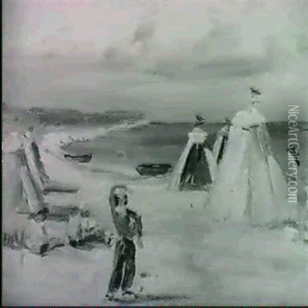 Figures On A Beach Oil Painting - Lucien Adrion