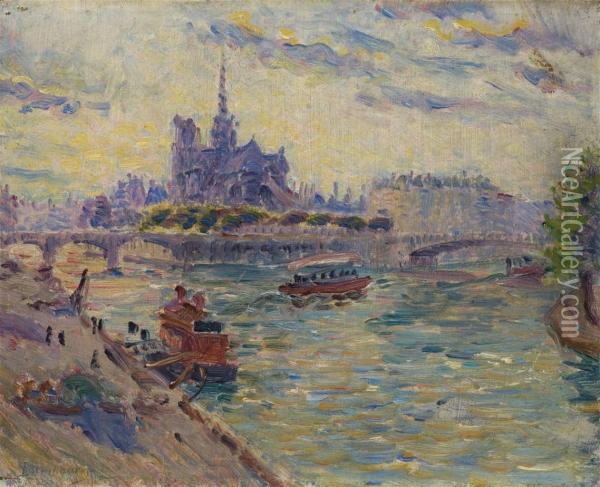 Vue De Notre-dame De Paris Oil Painting - Edouard Jean Dambourgez