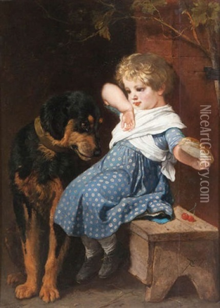 Jeune Fille Et Chien Oil Painting - Charles Verlat