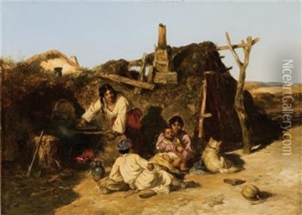Gypsy Encampment Oil Painting - Pal (Paul) Boehm
