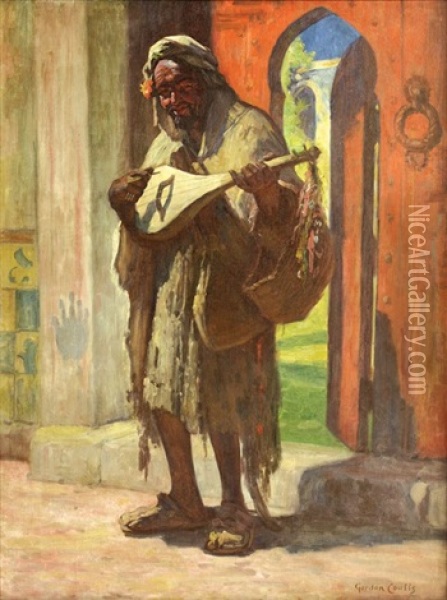 Musician At A Red Doorway Oil Painting - Gordon Coutts