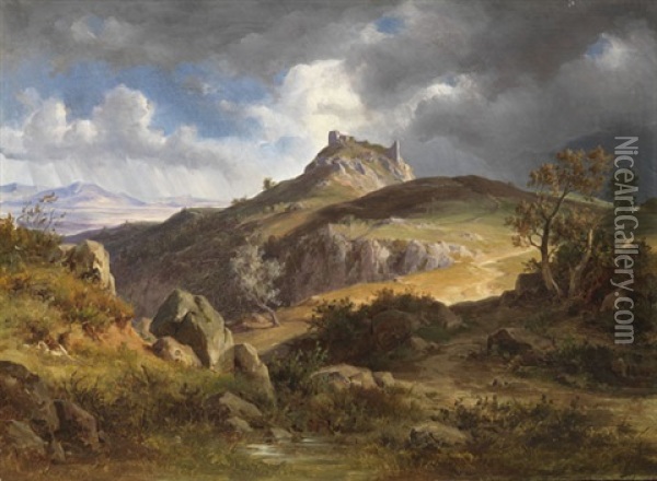 Blick Auf Die Burgruine Von Canossa Oil Painting - Friedrich Preller the Younger
