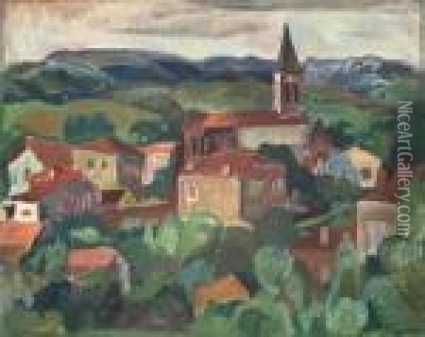 Village Avec Eglise Oil Painting - Henri Epstein
