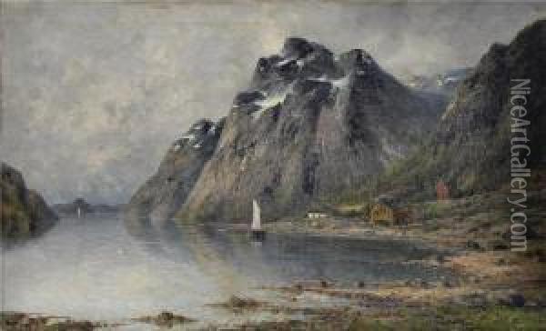 Norwegischer Fjordlauf Oil Painting - E. Thayson