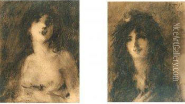 Mujer Con Mantilla Y Mujer Desnuda Oil Painting - Francisco Domingo Marques