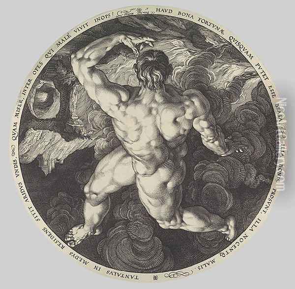 Tantalus, Icarus, Phaeton, and Ixion, From the series The Four Disgracers Oil Painting - Hendrick Goltzius
