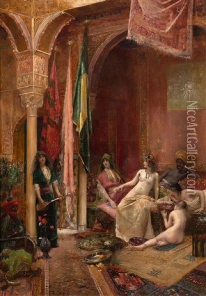 Dancers In An Oriental Interior Oil Painting - Maurice Bompard
