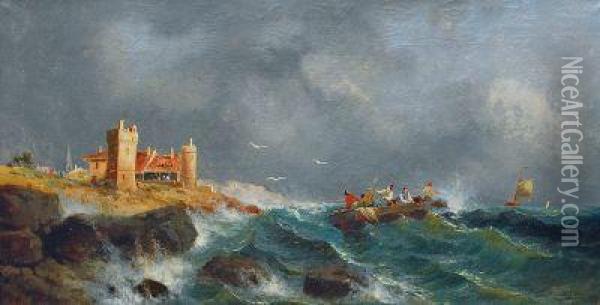 Fischerboot Im Sturm Vor Der Kuste Von Yorkshire Oil Painting - Henry Redmore