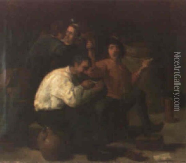Los Fumadores Oil Painting - Francisco Diaz Carreno