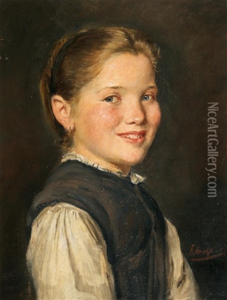 Girl In Traditional Costume Oil Painting - Josef Straka