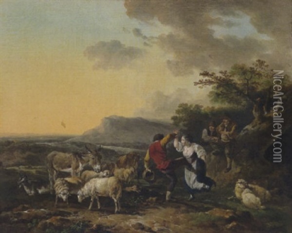 Tanzendes Hirtenpaar In Der Romische Campagna Oil Painting - Philip James de Loutherbourg