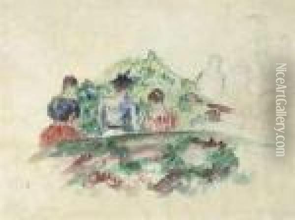 Esquisse De Personnages Dans Un Paysage Oil Painting - Pierre Auguste Renoir