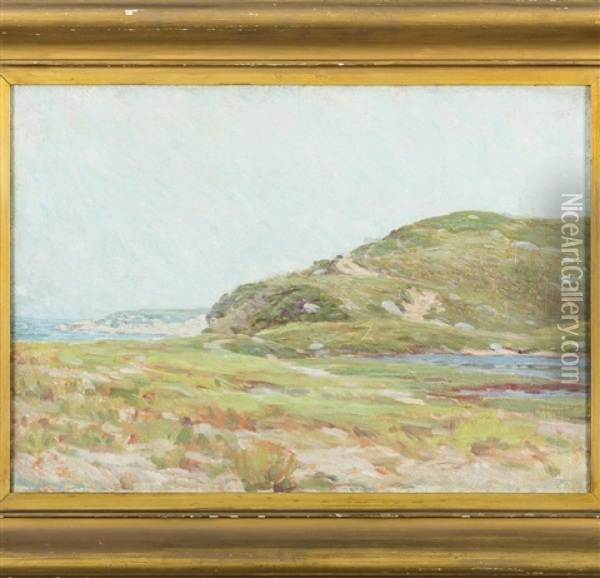 Shore Scene With Grassy Dunes Oil Painting - William H. (Rev.) Barnard