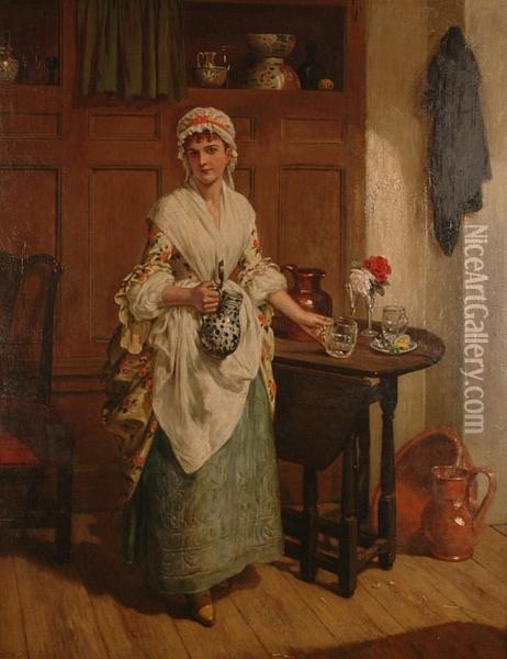 The Serving Girl. Oil Painting - Charles Wynee Nicholls