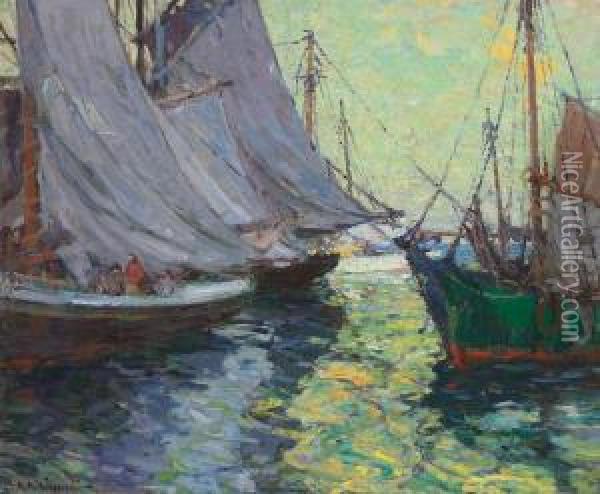 Boats, Gloucester Harbor Oil Painting - Harry Aiken Vincent