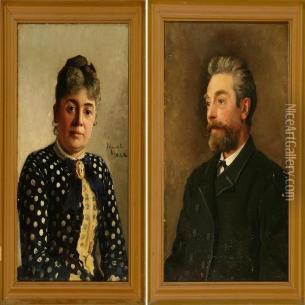 Two Portraits Of The Artist's Parents-in-law Oil Painting - Peder Mork Monsted