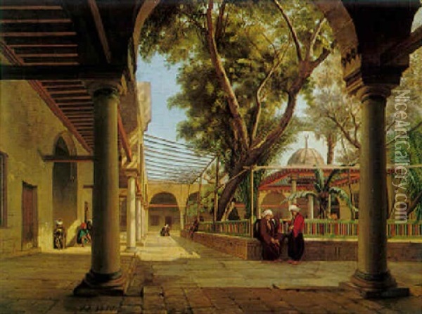 The Interior Courtyard Of A Mosque, Istanbul Oil Painting - Johann-Ludwig Rudolf Durheim