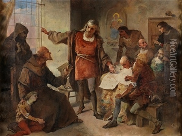 Cristobal Colon En El Convento De La Rabida Oil Painting - Eduardo Cano De La Pena