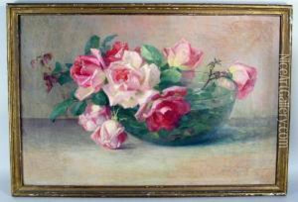 Roses Inbowl Oil Painting - Adelaide Palmer