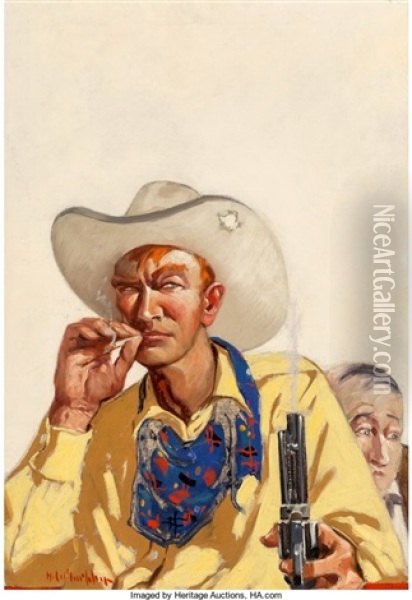 Red Rio Ranchers, Frontier Stories Magazine Cover Oil Painting - Henry Cruse Murphy
