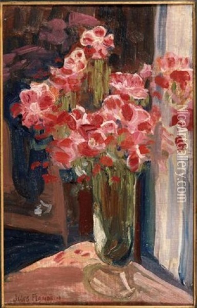 Vase De Renoncules Oil Painting - Jules Leon Flandrin