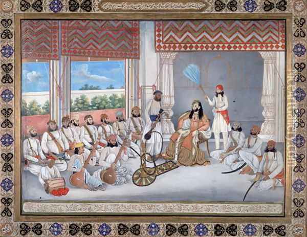 Muhammad Abd al Rahman in his court Oil Painting - Gulam Ali Khan