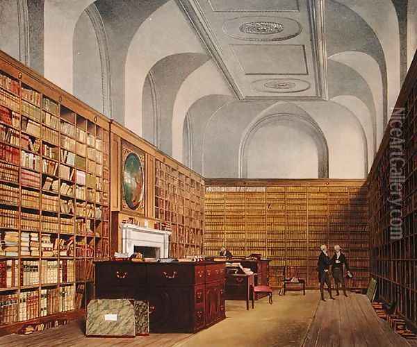 The Kings Library, Buckingham House, from The History of the Royal Residences, engraved by James Baily, by William Henry Pyne 1769-1843, 1819 Oil Painting - James Stephanoff