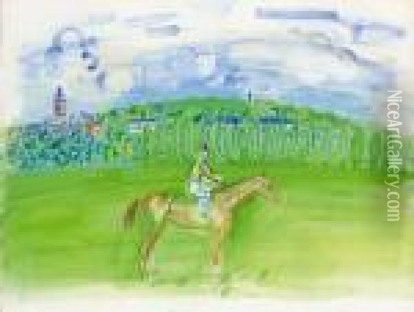 Cheval Et Jockey A Deauville Oil Painting - Raoul Dufy