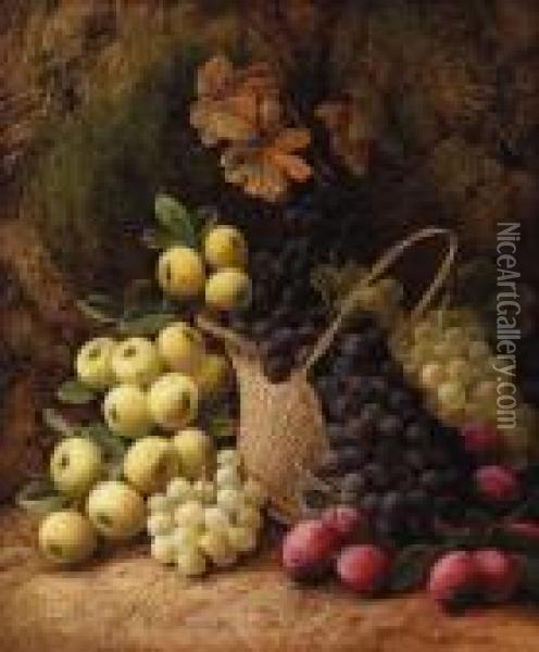 Still Life With Apples, Grapes And Plums Oil Painting - George Clare
