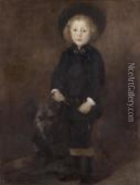 Portrait D'enfant Au Chien Oil Painting - Eugene Carriere