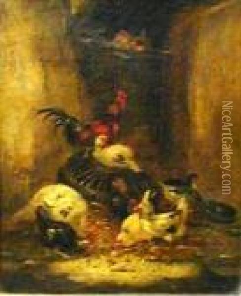 Poultry In A Barn Oil Painting - Claude Guilleminet