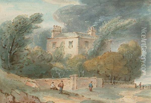 Figures Outside A Georgian House, Hampstead Oil Painting - William George Jennings
