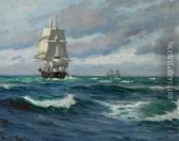 Sailing Ships In The Open Sea Oil Painting - Carl Locher