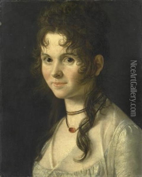 Portrait De Femme En Buste Portant Un Collier Oil Painting - Anne-Louis Girodet de Roucy-Trioson