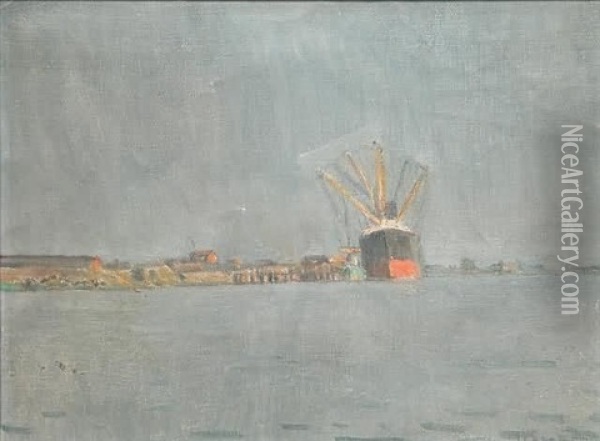 Freighter, Long Island Sound Oil Painting - William Langson Lathrop