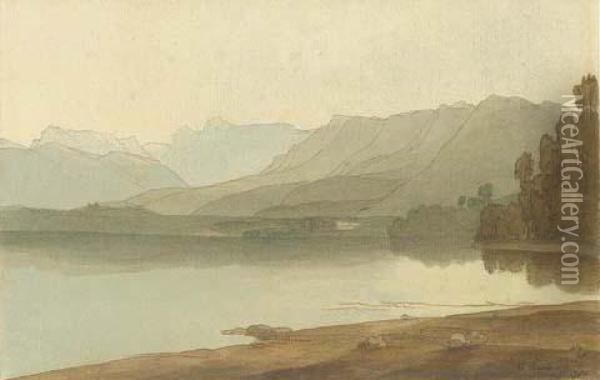The Head Of Lake Windermere, Lake District Oil Painting - Francis Towne