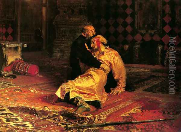 Ivan the Terrible and His Son Ivan on November 16, 1581 Oil Painting - Ilya Efimovich Efimovich Repin