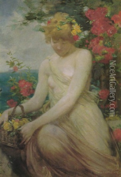 The Flower Maiden Oil Painting - Robert Fowler