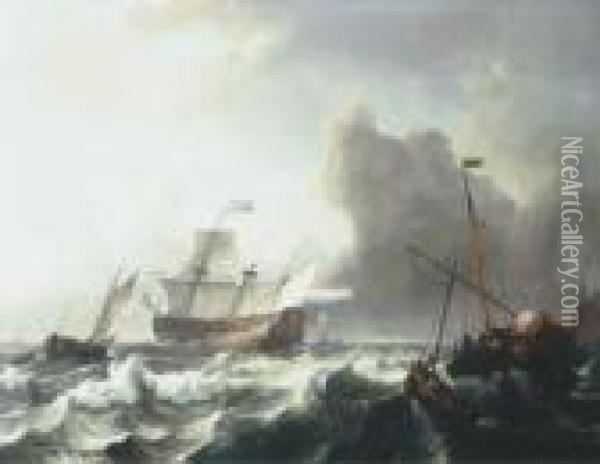 A Dutch Twenty-gun Frigate Dismasted In A Storm Off Enkhuizen Oil Painting - Ludolf Backhuysen