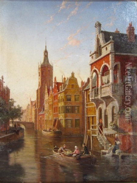 On The River Amstel, Amsterdam Holland Oil Painting - William Raymond Dommersen