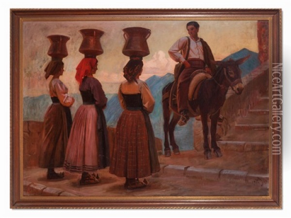 Greek Women Carrying Water Oil Painting - Knud Sinding