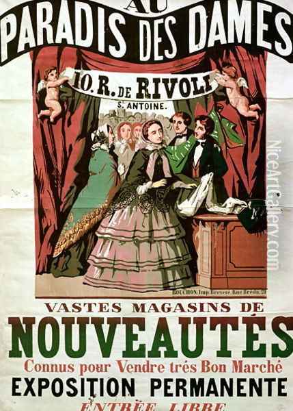 Poster advertising Au Paradis des Dames, Parisian shop, 1856 Oil Painting - Jean Alexis Rouchon