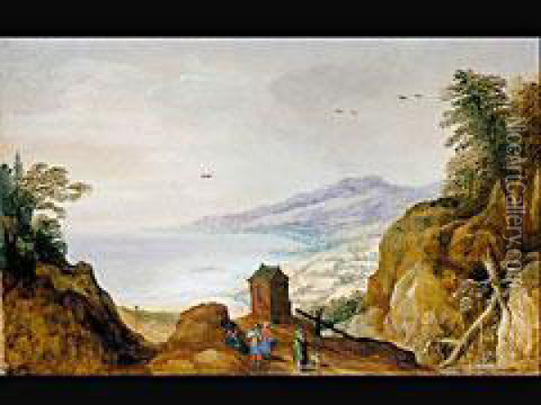 Weite Berglandschaft Mit Kapelle Auf Der Passhohe Oil Painting - Joos De Momper