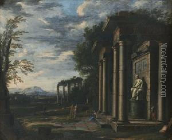 Ruines Antiques Dans Un Paysage Avec Des Personnages En Costumes Classiques Oil Painting - Domenico Roberti