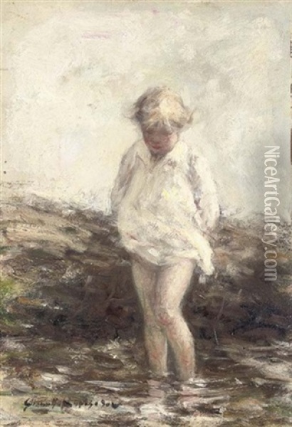 A Young Girl Paddling Oil Painting - Robert Gemmell Hutchison